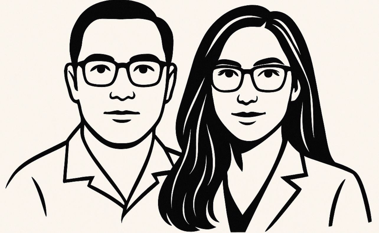 Illustration of the two experts behind Garanti Nutrition — a clinical physiology PhD and a specialist physician