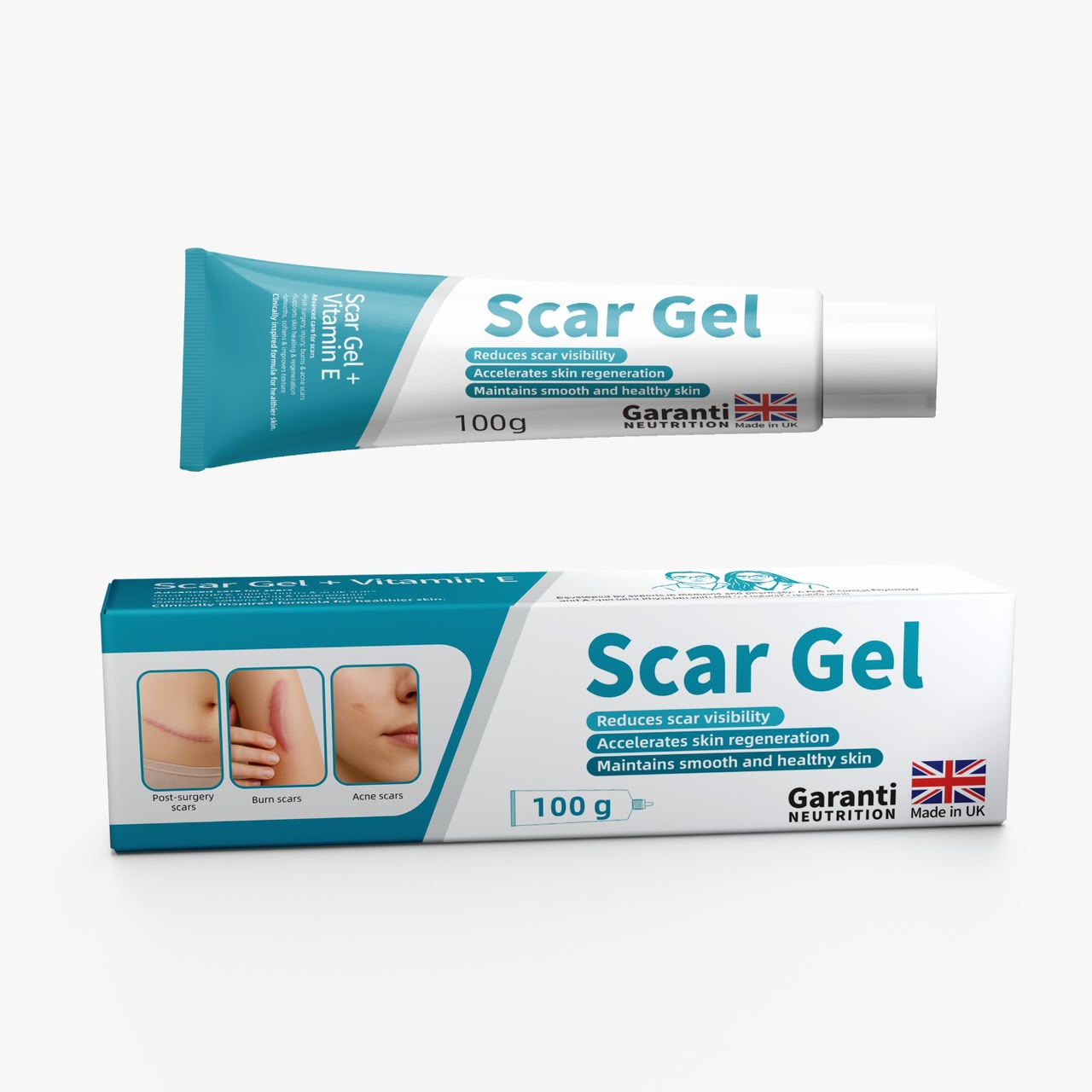 Scar Gel plus Vitamin E 100g tube and carton